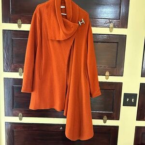Garnet Hill Asymmetrical Boiled-Wool Coat - Size 6 - Pumpkin color